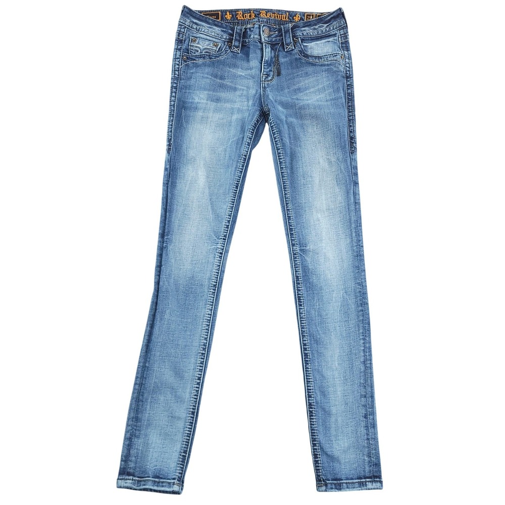 Rock Revival Muna Jeans Womens 24 Blue Med Wash Mid Rise Skinny Stretch 30X31